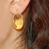 Free Form Rose Cut Yellow Citrine Earrings with Emeralds