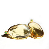 Free Form Rose Cut Yellow Citrine Earrings with Emeralds