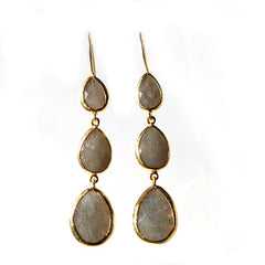 Small to Large Drops of Grey Labradorite Stones Earrings