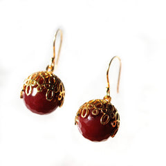 Red Agat Ball Earrings