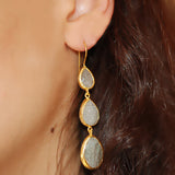 Small to Large Drops of Grey Labradorite Stones Earrings