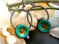 Enamel Earrings Poppy on Dainty Circle Earrings