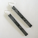 Black and Silver Flowers Long Paper Earrings