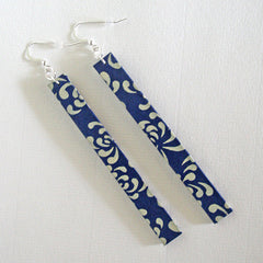 Navy Flowers Long Paper Earrings