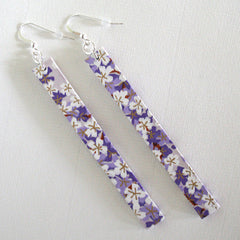 Purple Flowers Long Paper Earrings