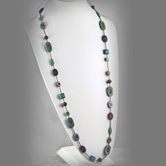 Long Green and Blue Czech Glass Bead Necklace