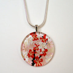 Red and Pink Floral Round Glass Pendant