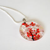 Red and Pink Floral Round Glass Pendant