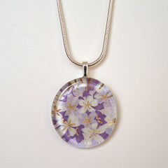 Purple Floral Round Glass Pendant