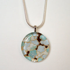 Light Blue Floral Round Glass Pendant