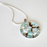 Light Blue Floral Round Glass Pendant