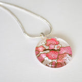 Light Pink Floral Round Glass Pendant