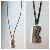 Amethyst Rectangle Slice Pendant Necklace