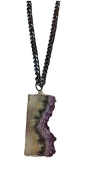 Amethyst Rectangle Slice Pendant Necklace