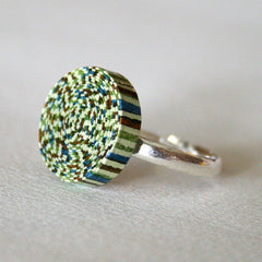 Blue Green Stripes Paper Adjustable Ring