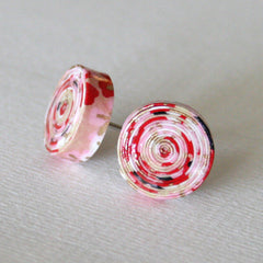 Red and Pink Paper Stud Earrings