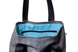 Herringbone Wool Tall Tote Bag, Blue Lining