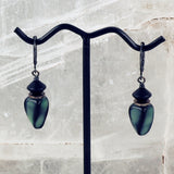Vintage Green and Black Czech Glass Bead Earrings